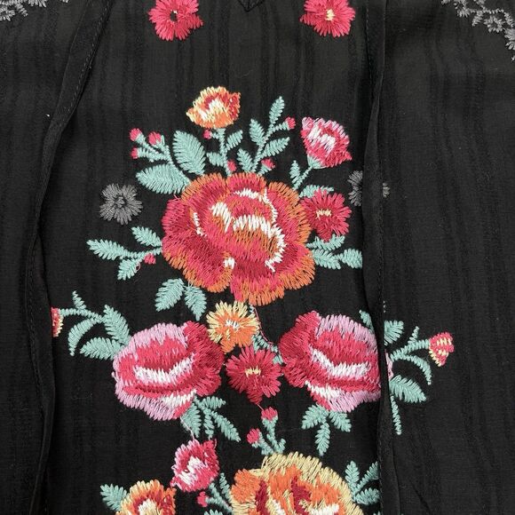 Savanna Jane Top Womens Large Black Embroidered Boho Floral Bell Sleeve - Picture 5 of 10